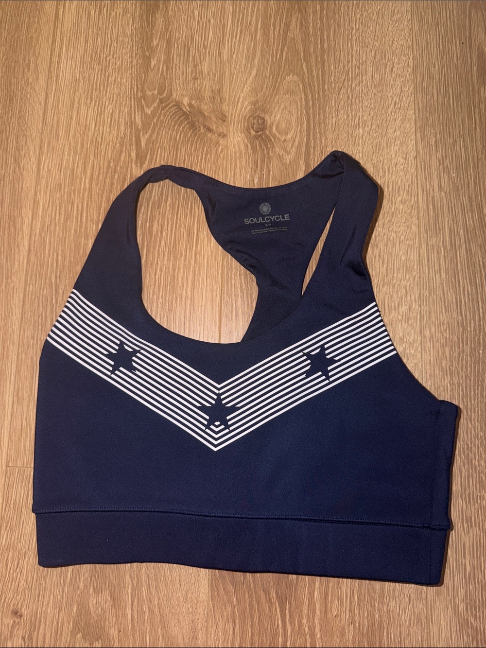 soulcycle Navy and White Star Chevron Racerback Sports Bra